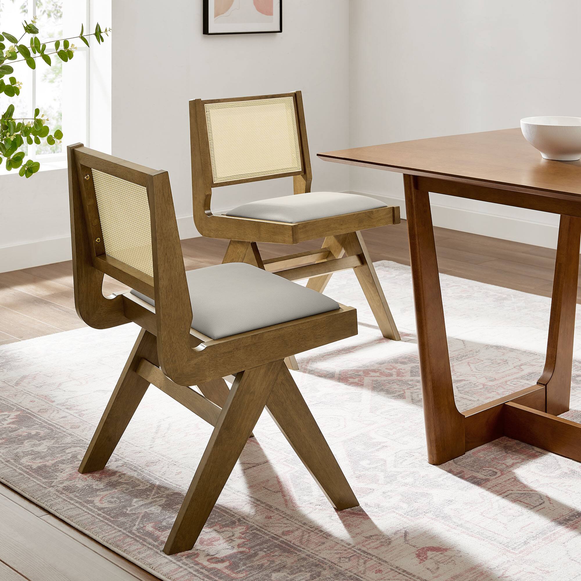 Alt View 5. Modway - Thera Vegan Leather and Cane Dining Side Chairs Set of 2 by Modway - Gray.