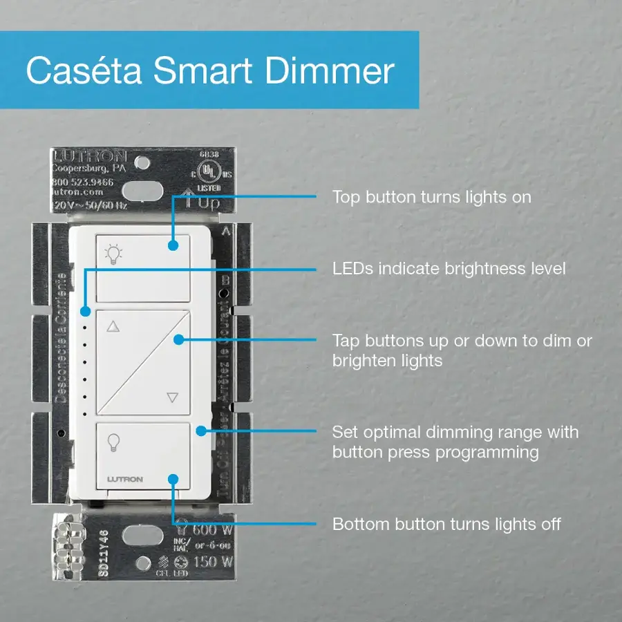 Alt View 18. Lutron - Caseta Wireless Smart Lighting Dimmer Switch Starter Kit - White.