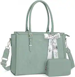 mosiso - Laptop Bag for Women 15-15.6 inch PU Leather Tote Bag Work Briefcase Computer Bags - Antique Green