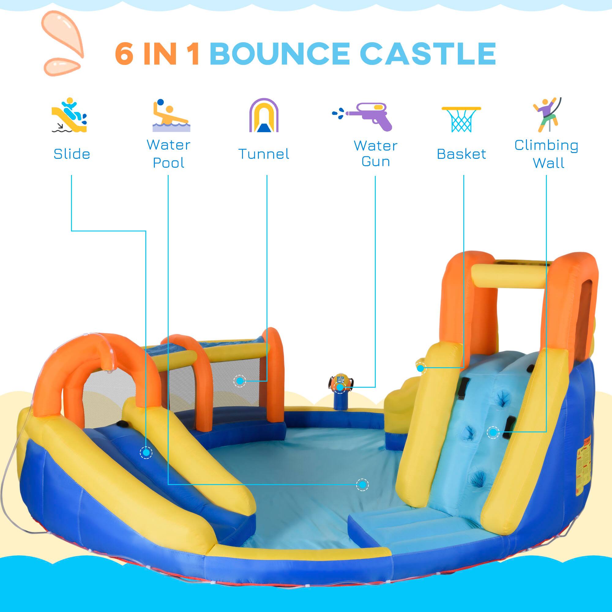 6 IN 1 BOUNCE CASTLE

Slide
Water Pool
Tunnel
Water Gun
Basket
Climbing Wall