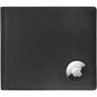 SaharaCase - Genuine Leather Wallet Case for Apple AirTag - Black - Front_Zoom