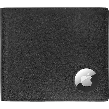 Front. SaharaCase - Genuine Leather Wallet Case for Apple AirTag - Black.