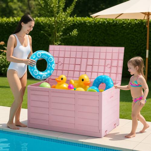 Alt View 8. Winado - 75 Gallon Portable Foldable Fast Installation Garden Storage Box with 2 Wheels for Indoor Outdoor - Pink.