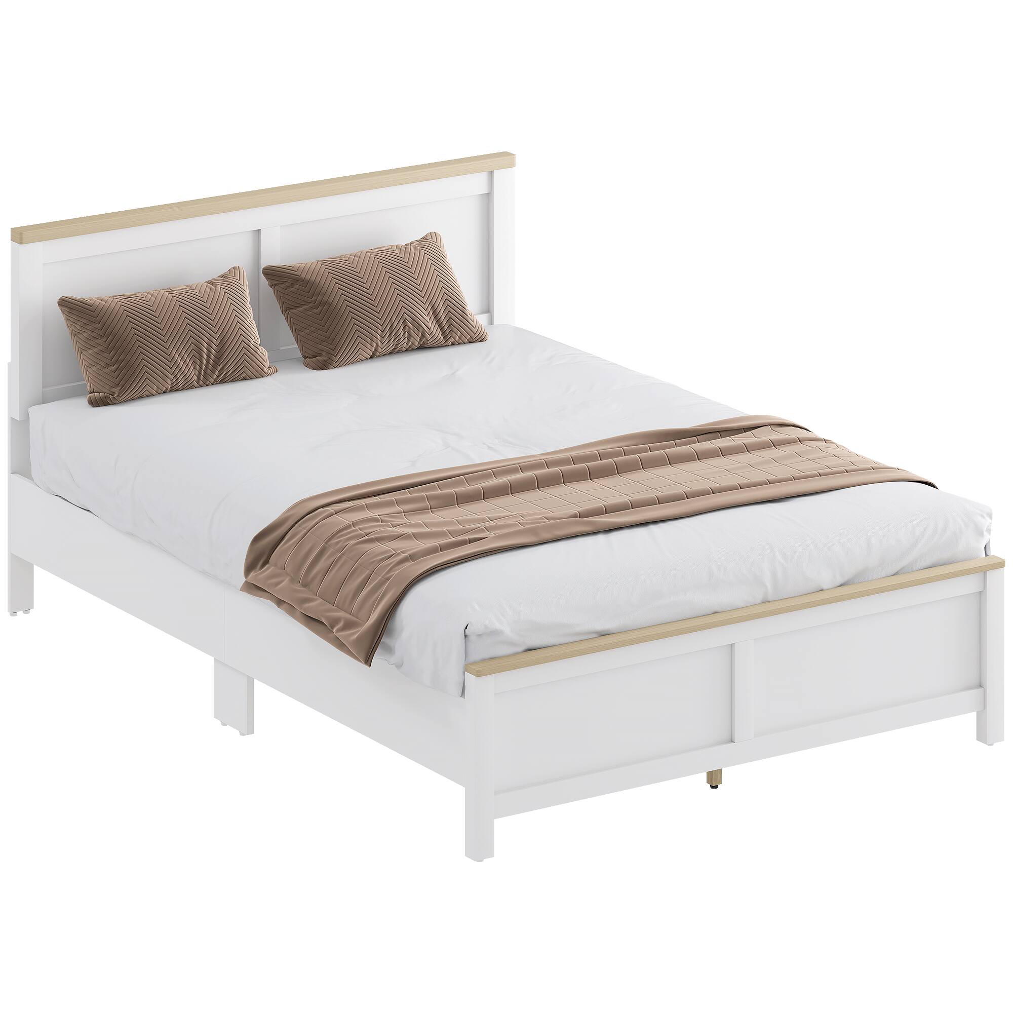 Front. Homcom - Full Size Bed Frame with Headboard and Footboard, Full Platform Bed Frame with Wooden Slats, Under-Bed Storage - White.