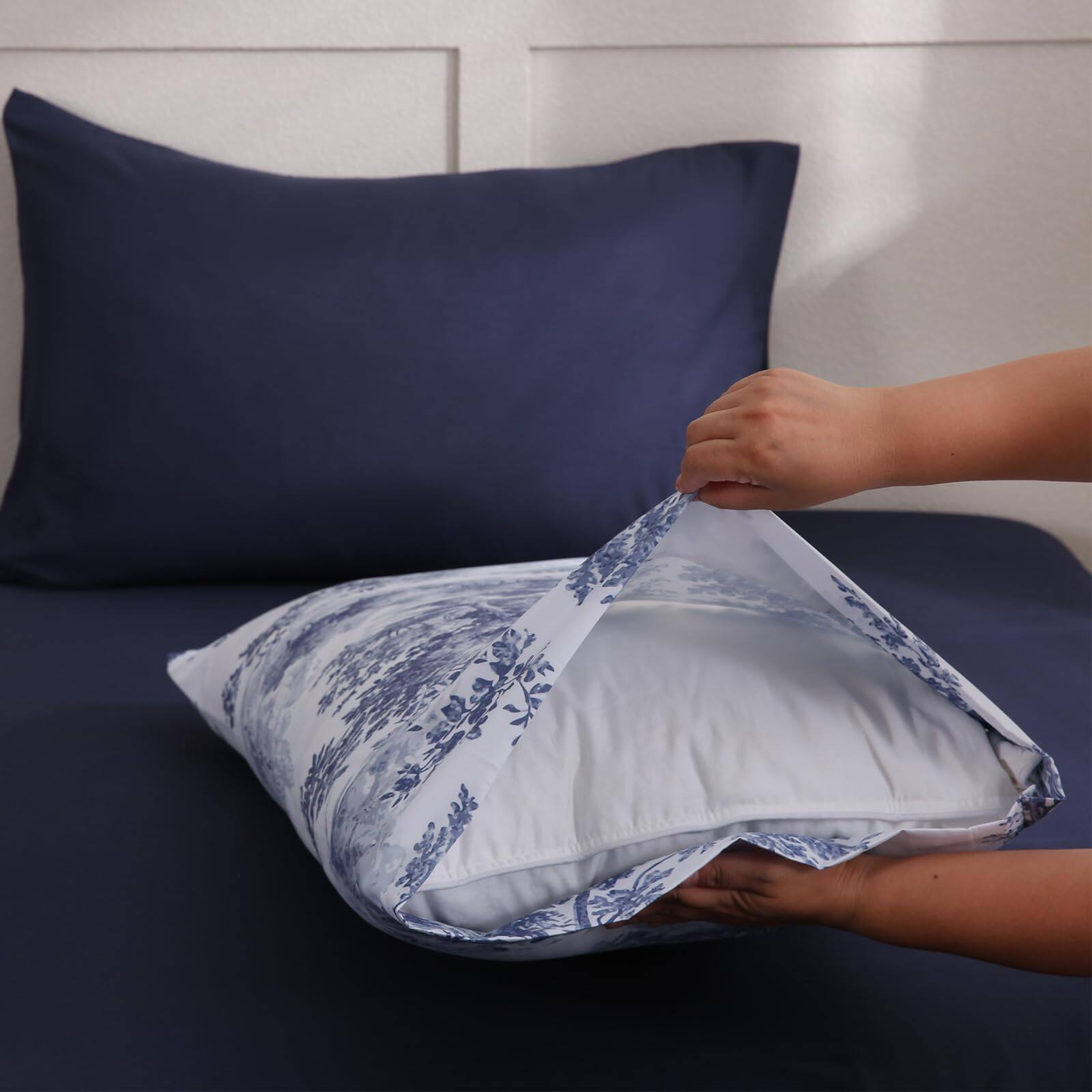 Alt View 7. Dapper Styles - Botanical California Bed Sheet Set Deep Pocket Navy Fitted Comfy Breathable Patterned Flat Sheets Microfibe... - Golden Serenity-California King.