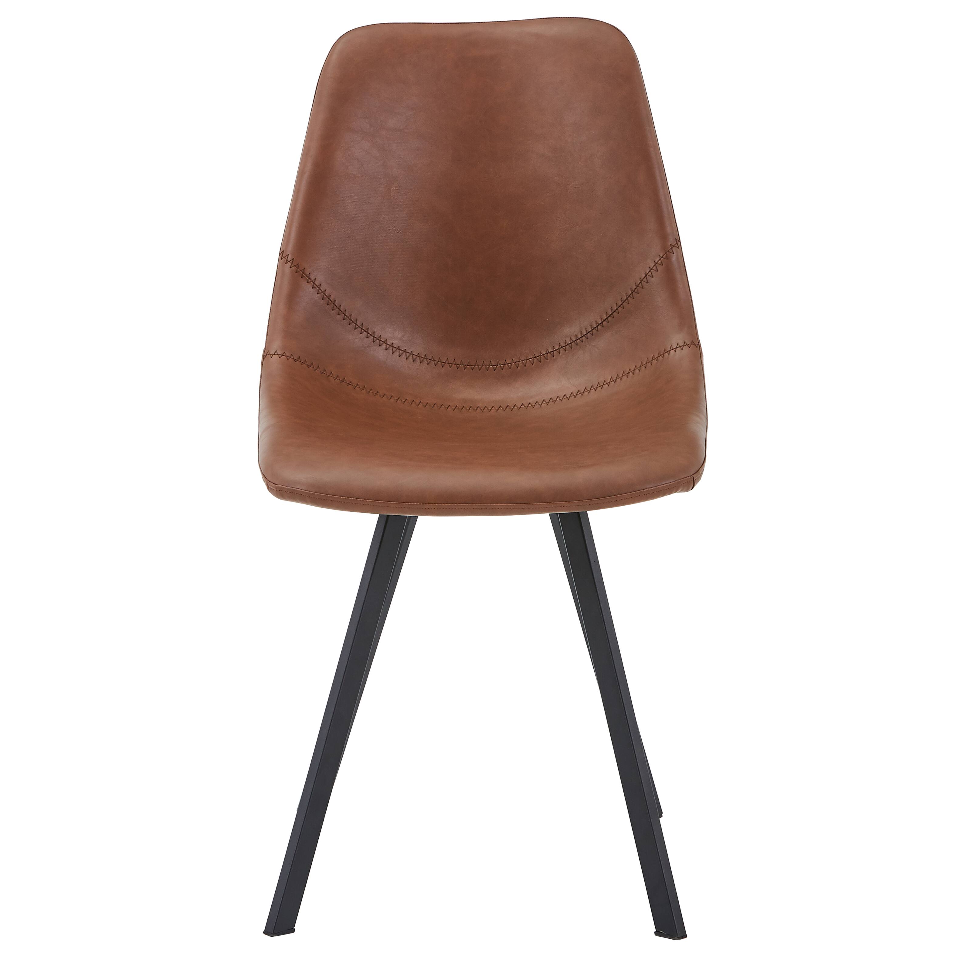 Alt View 3. LeisureMod - Markley Modern Upholstered Distressed Leather Dining Chair, Iron Legs, Ergonomic for Kitchen & Home Office - Light Brown.
