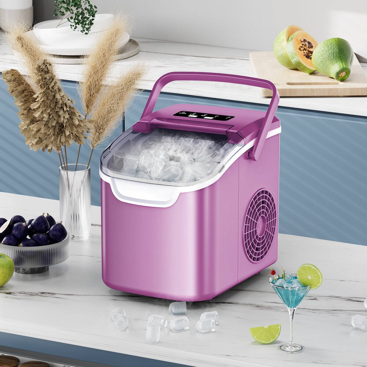 Angle. Electactic - Portable Countertop 12/Q Bullet Ice Maker 26lbs/24h with 8 Larger Bullet Cubes, Portable(purple) - PURPLE.