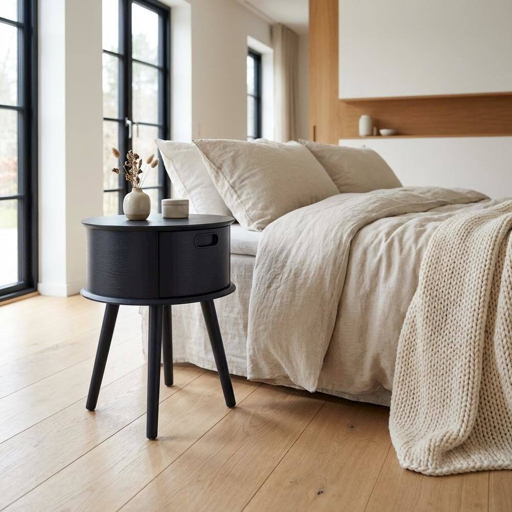 Alt View 3. FurniFact - Navy Blue Nightstand with Modern Design and Sturdy Construction - Brown.