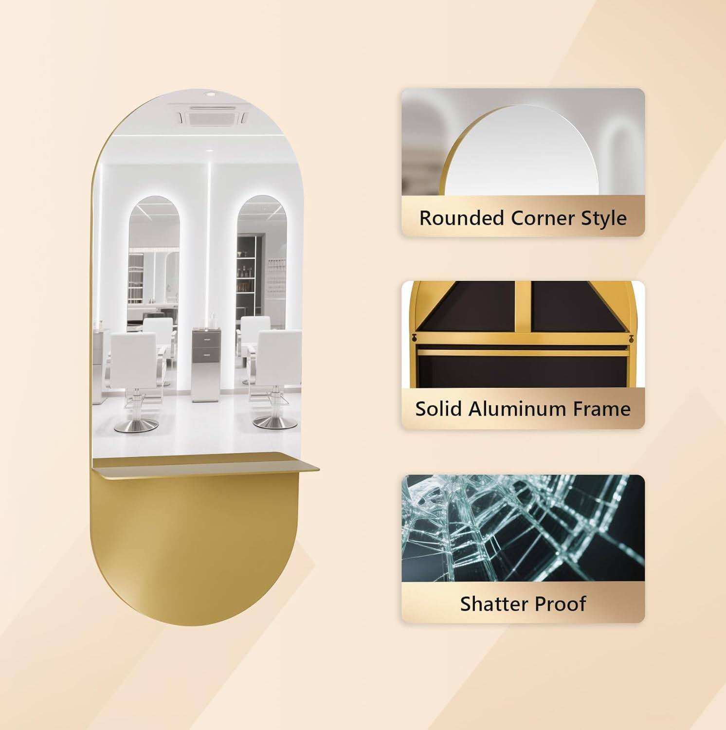 - Rounded Corner Style
- Solid Aluminum Frame
- Shatter Proof