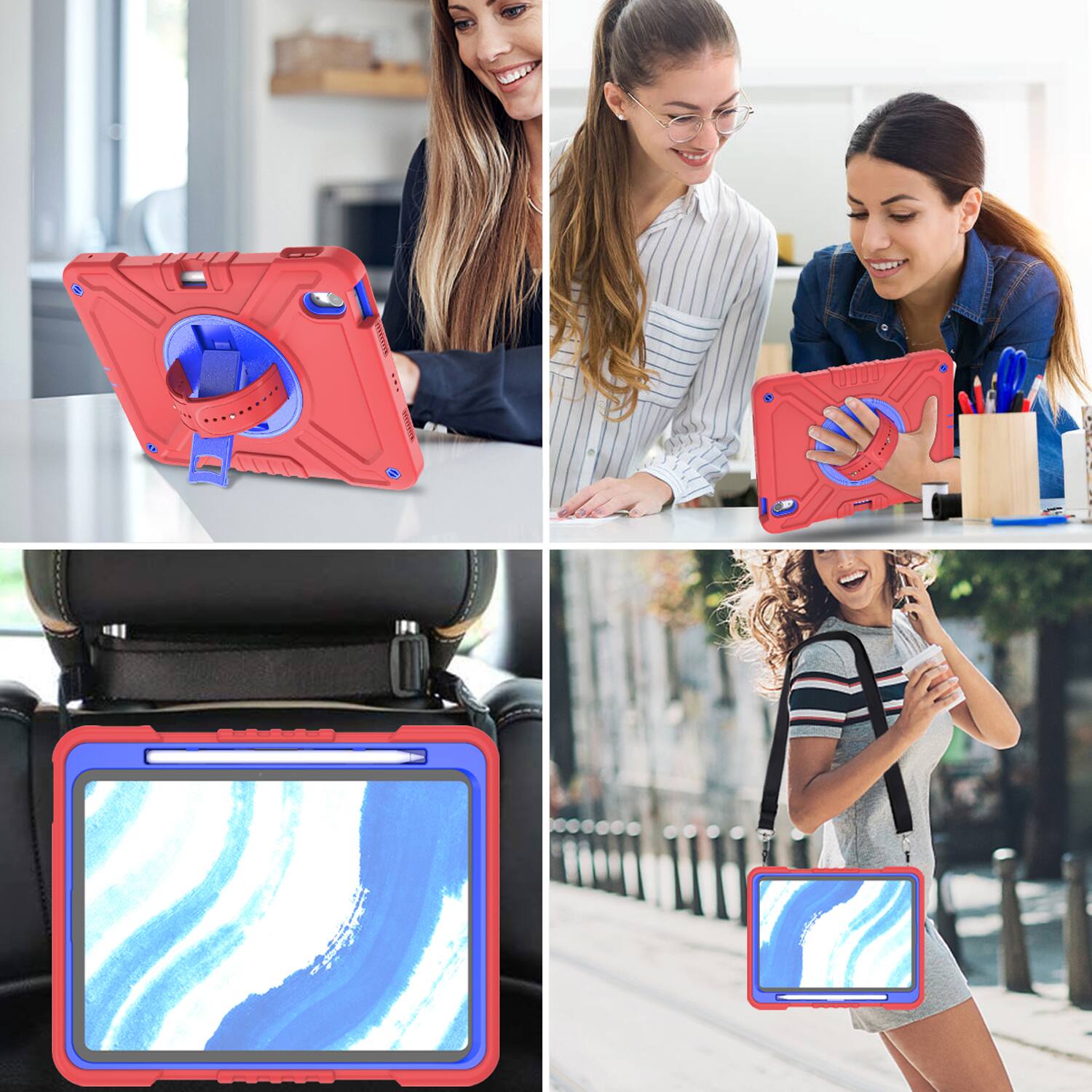 Alt View 8. Dteck - Case for Apple iPad Air (M4) 11" 2026/(M3) 2025/(M2) 2024,3-Laer Rugged Kickstand Cover w/ Pen Holder + Shoulder Strap - Redblue.