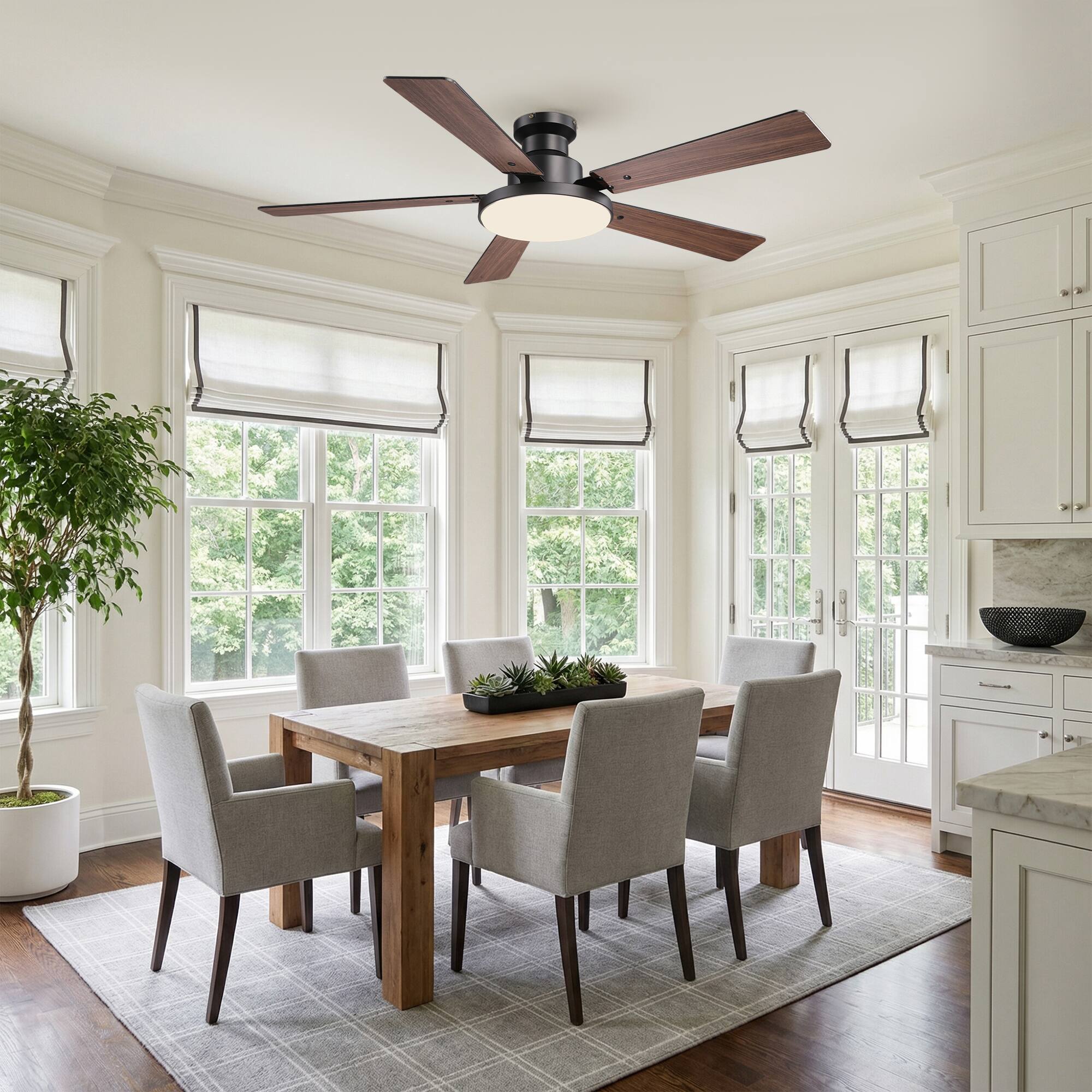 Angle. Vaczon - 52" Modern Reversible Blades Flush Mount Smart Ceiling Fan with Dimmable LED Light and Remote, APP Control - Gold.