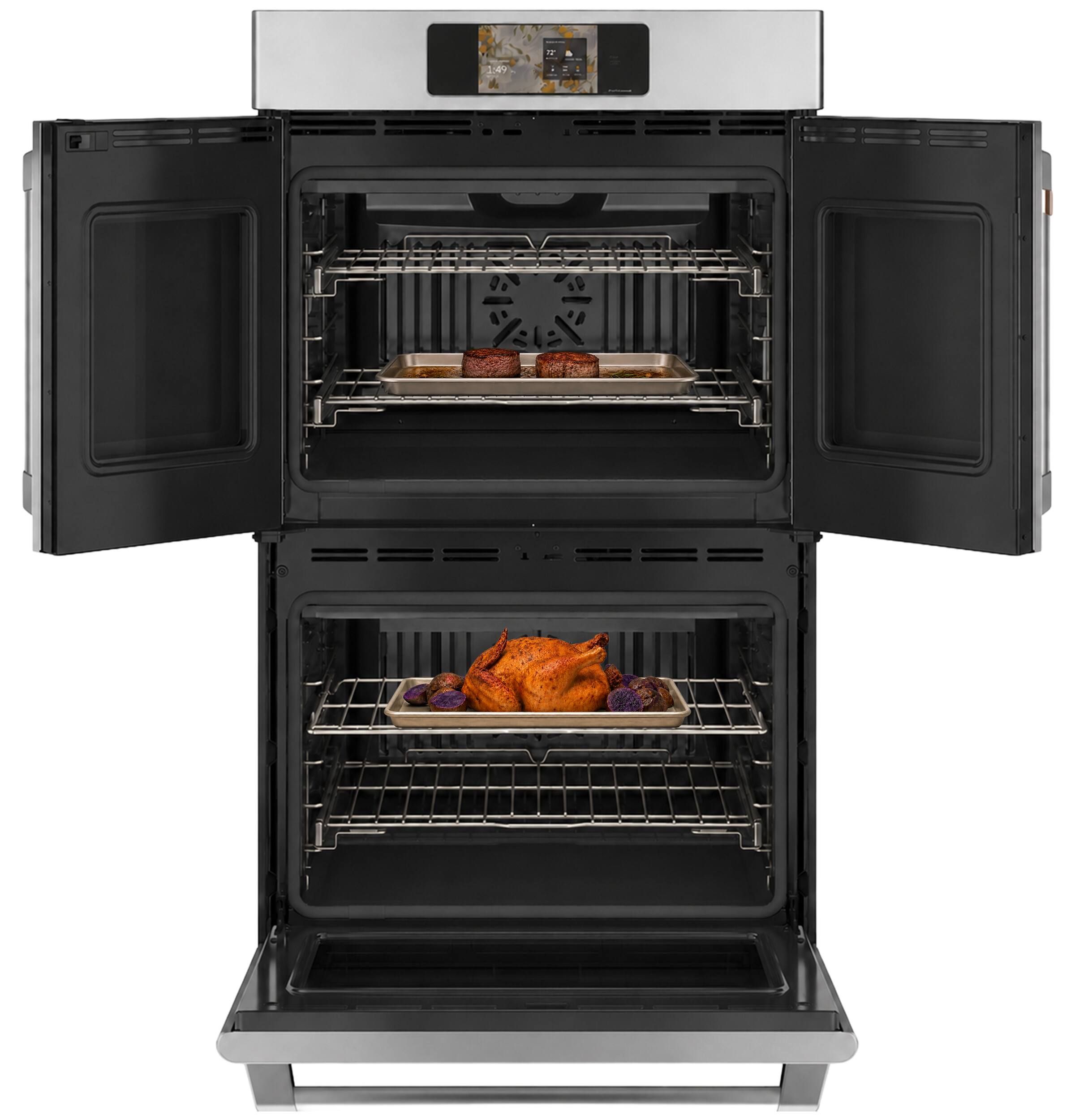 Alt View 16. Café - 30" Smart Built-In Double Electric Convection French Door Wall Oven with No Preheat Air Fry - Stainless Steel.