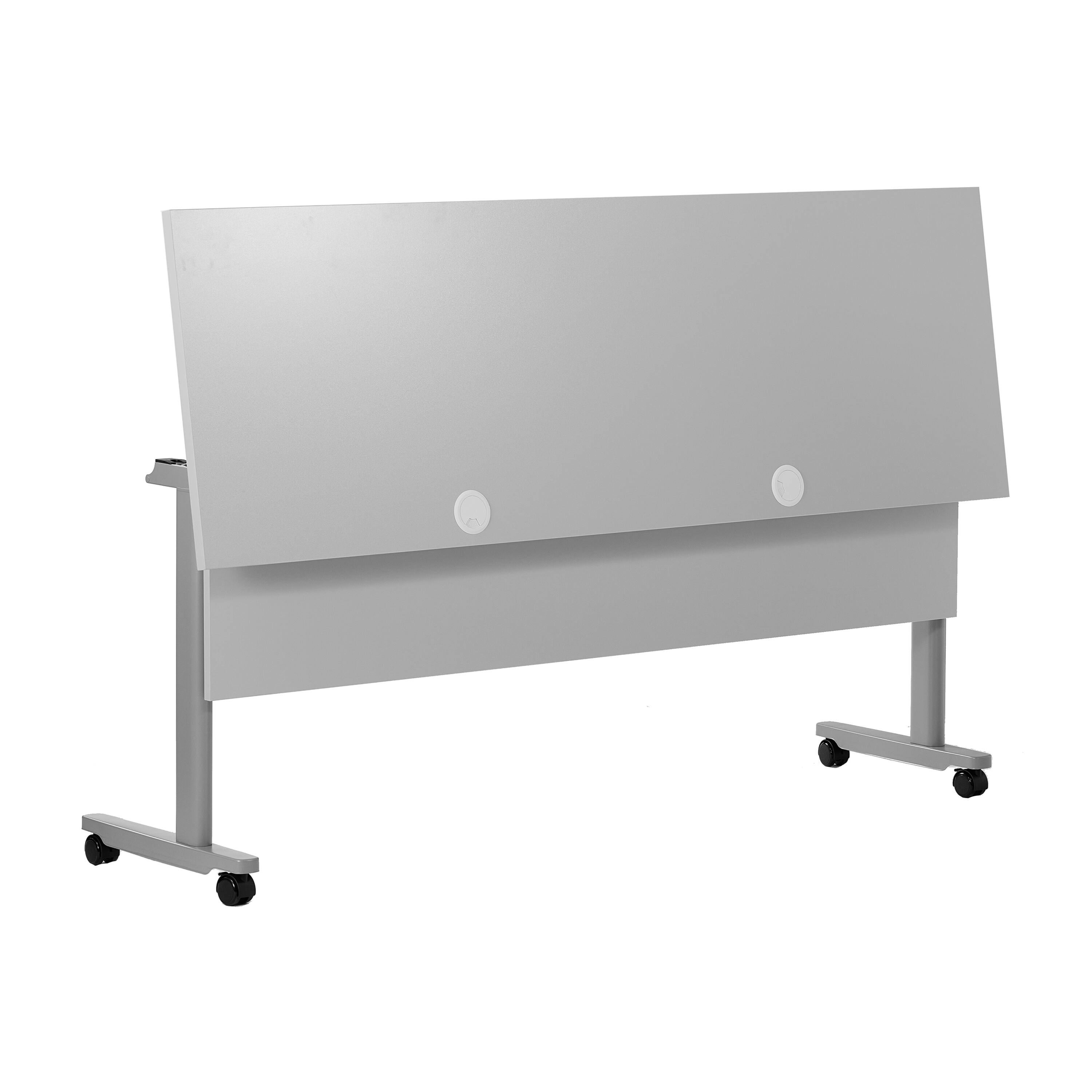 Alt View 8. Emma + Oliver - Hahn Heavy-Duty Flip Top Training Table with Nesting Design, Privacy Panel, T-Legs, Tabletop, Metal Frame - Gray Top/Gray Frame.