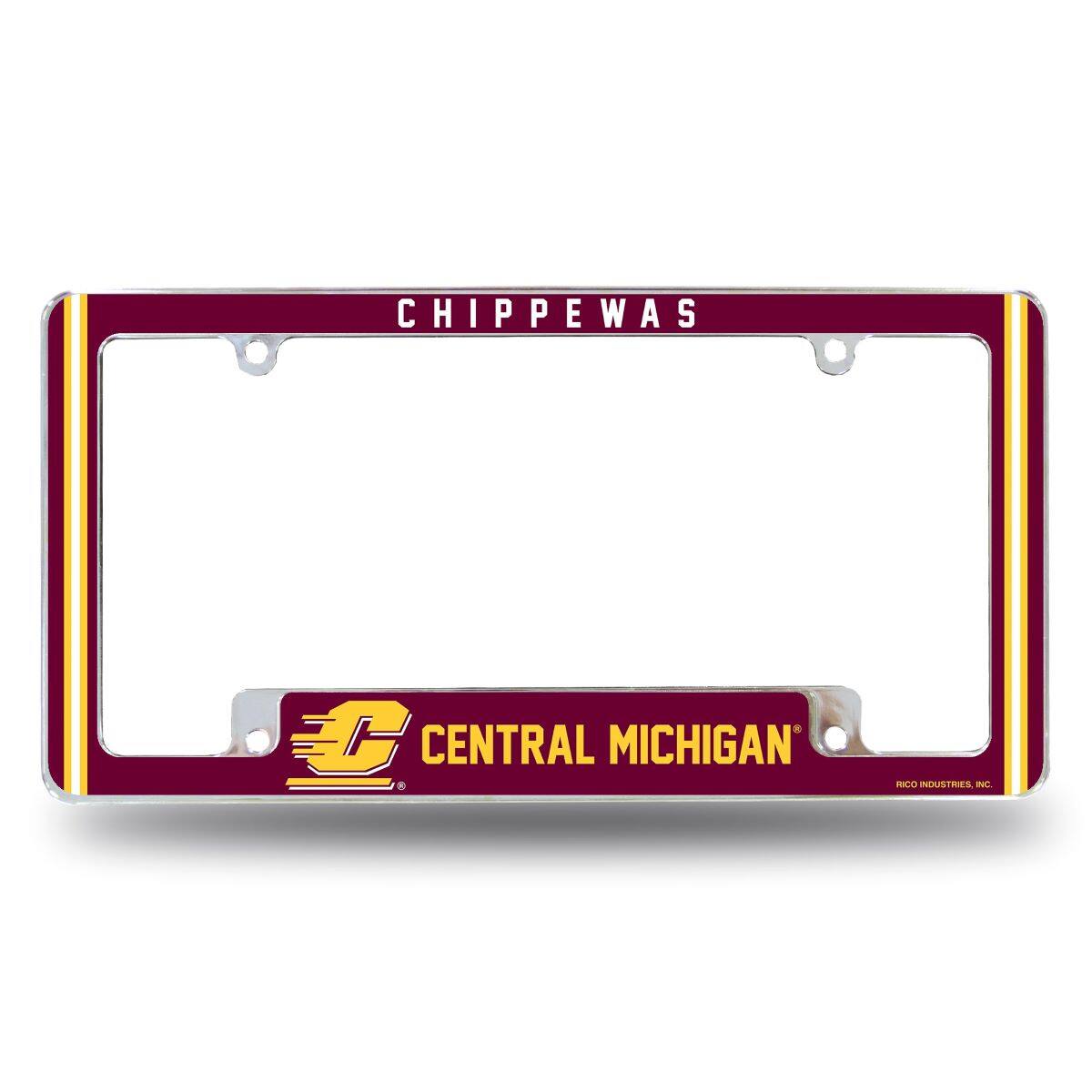 Central Michigan Chippewas Chrome Metal License Plate Frame with Full Frame Team Color Graphics