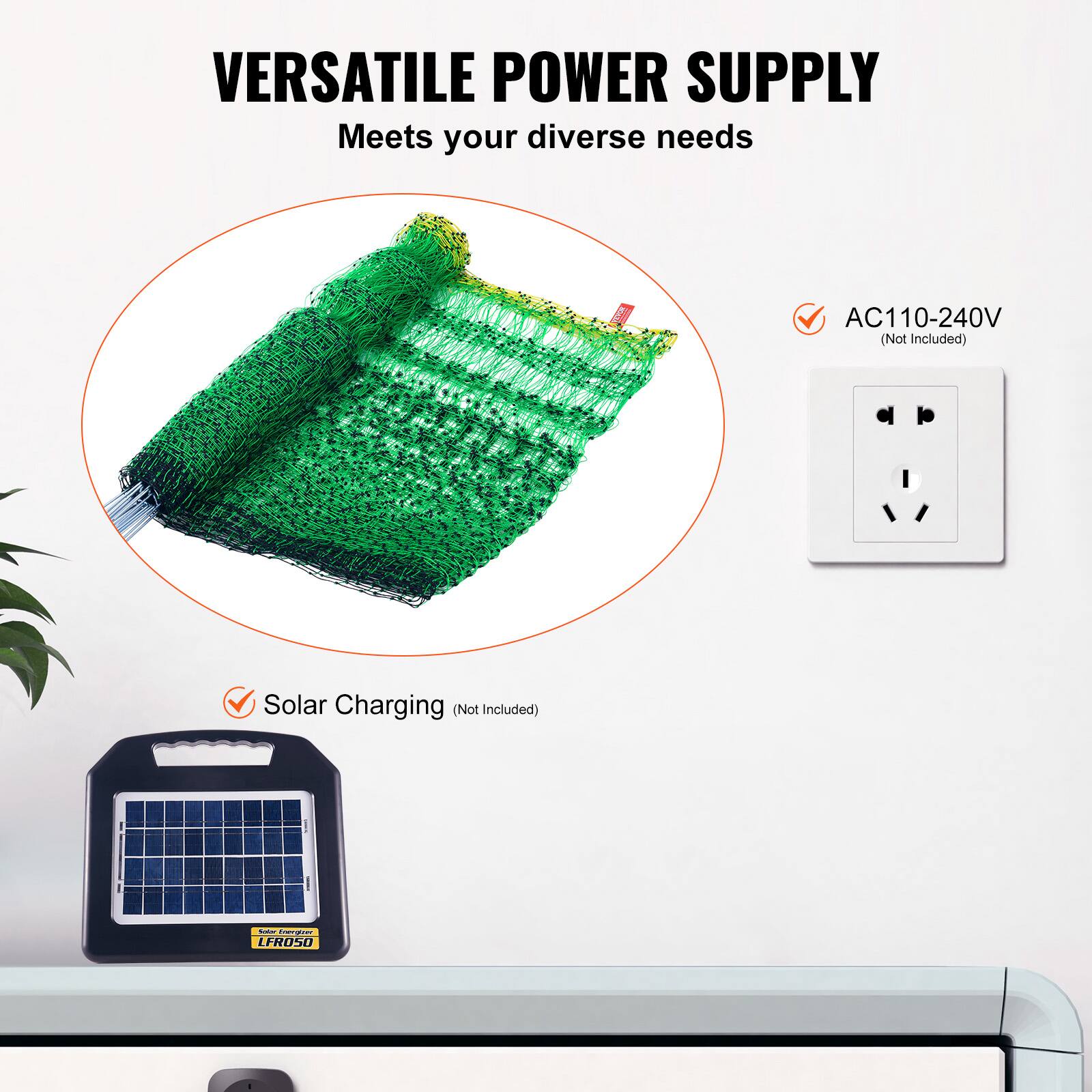 VERSATILE POWER SUPPLY  
Meets your diverse needs  

- AC110-240V (Not Included)  
- Solar Charging (Not Included)  

LFRO50