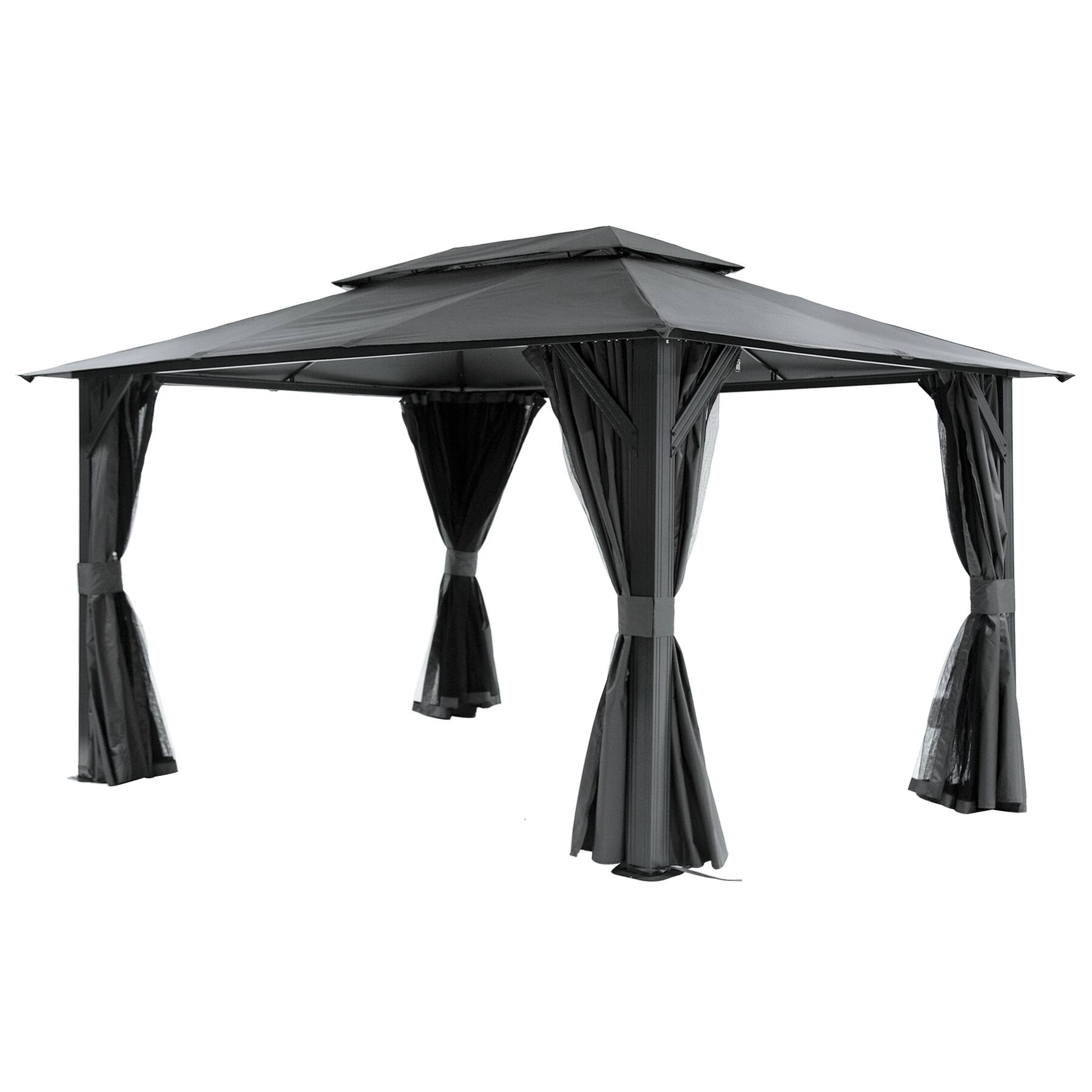 Left. Mondawe - 10x14FT Outdoor Gazebo, Curtains and Mosquito Nettings included,Heavy Duty Metal Frame - Grey.