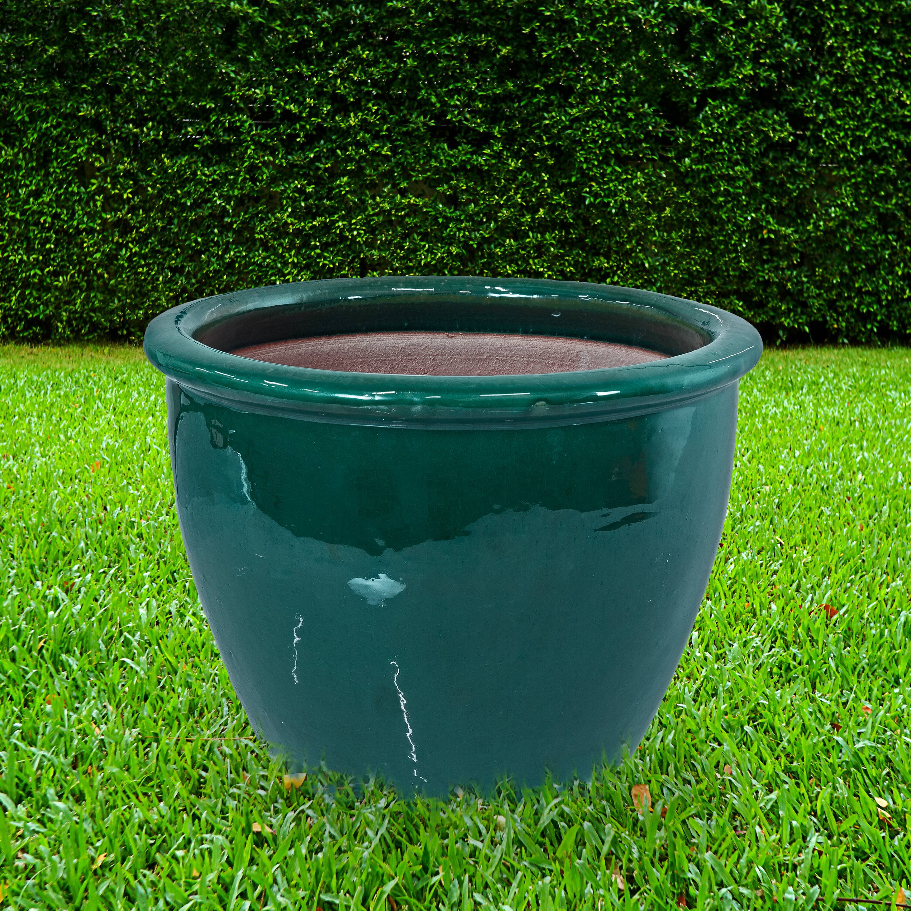Alt View 10. Sunnydaze - 14.5 in Chalet High-Fired Glazed Ceramic Planter - Dark Green.