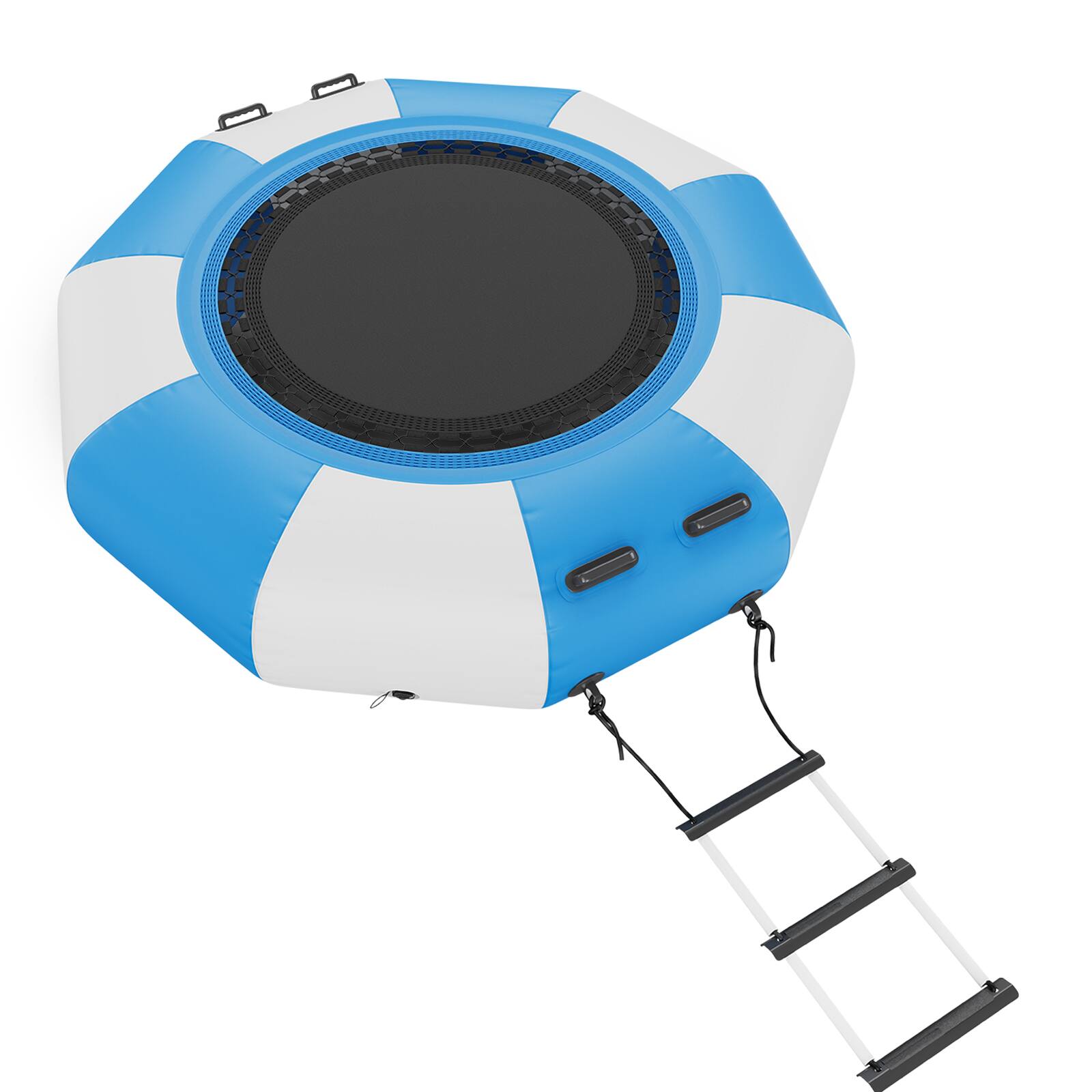 Alt View 4. VEVOR - Inflatable Water Bouncer, 6.5ft Recreational Water Trampoline, Portable Bounce Swim Platform with 3-Step Ladder - Blue, white, black.