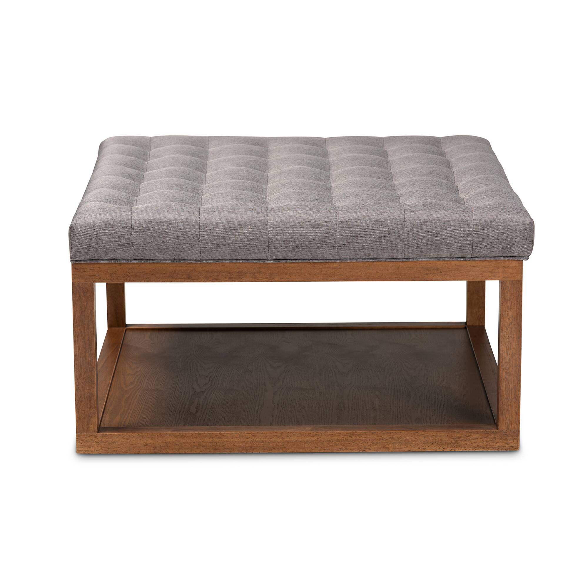 Angle. Baxton Studio - Alvere Modern and Contemporary Fabric Upholstered Walnut Finished Cocktail Ottoman - Grey/Walnut.