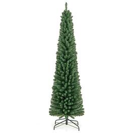 Resenkos - 7-Ft Pencil Christmas Tree - Memory Wire Branches & LEDs - Green