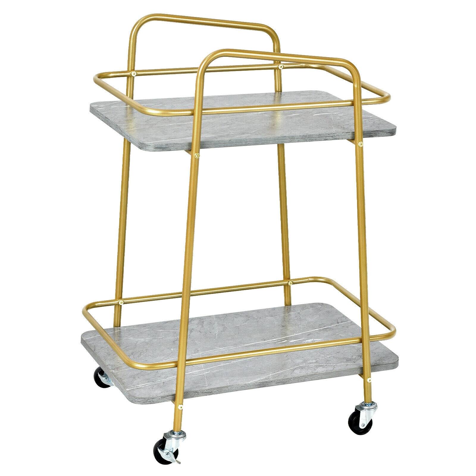 Front. SlickBlue - Kitchen Utility Cart with 2 Tiers, Steel Frame, and Locking Wheels - Grey, Gold.