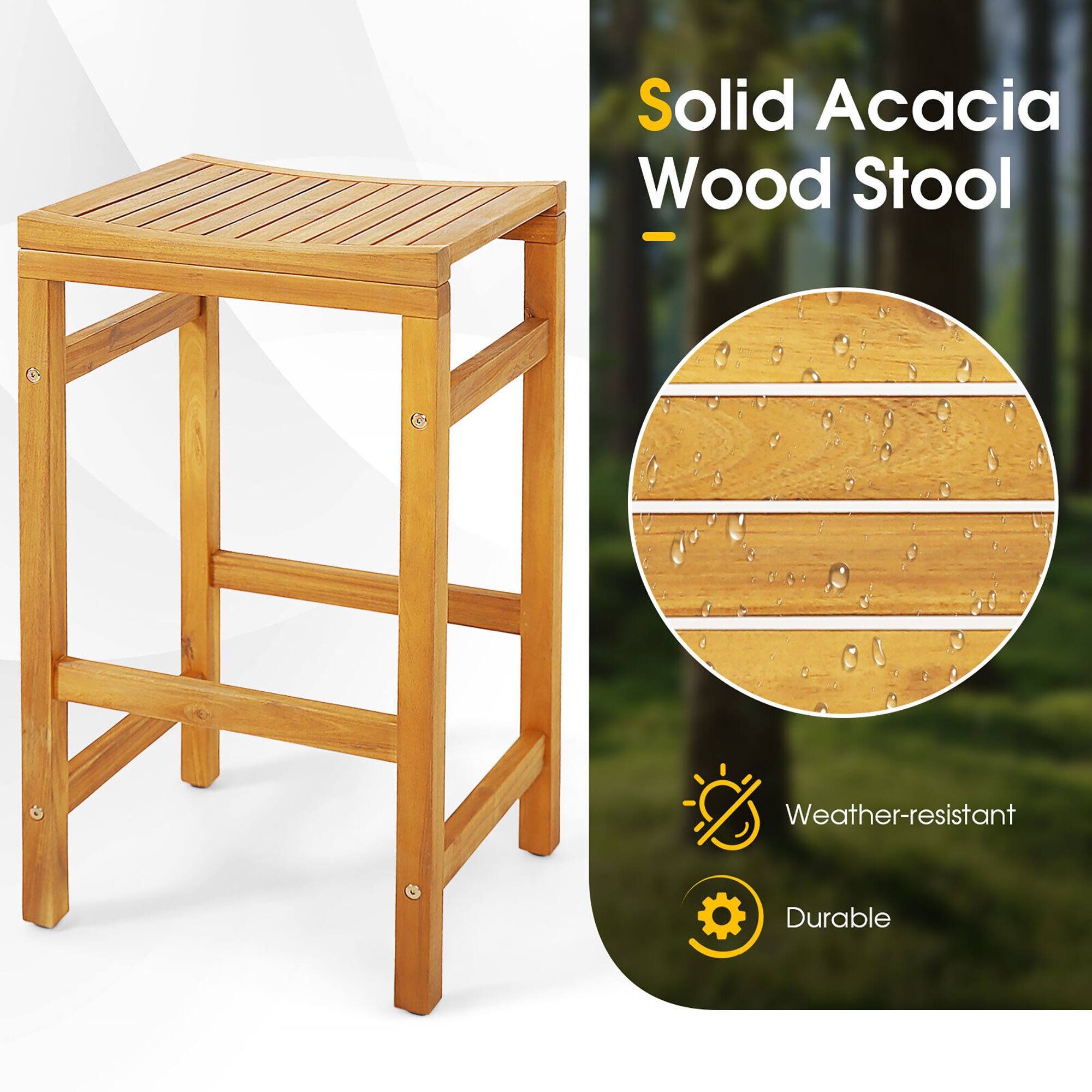 Solid Acacia Wood Stool - Weather-resistant - Durable