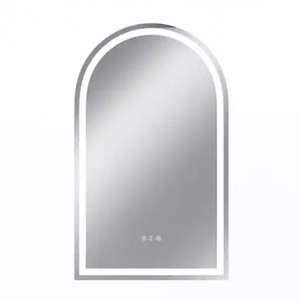 Front. Boyel Living - 24 x 40 in Rectangle Aluminum Frame Arched Mirror with Front Light and Anti-Distortion Glass.
