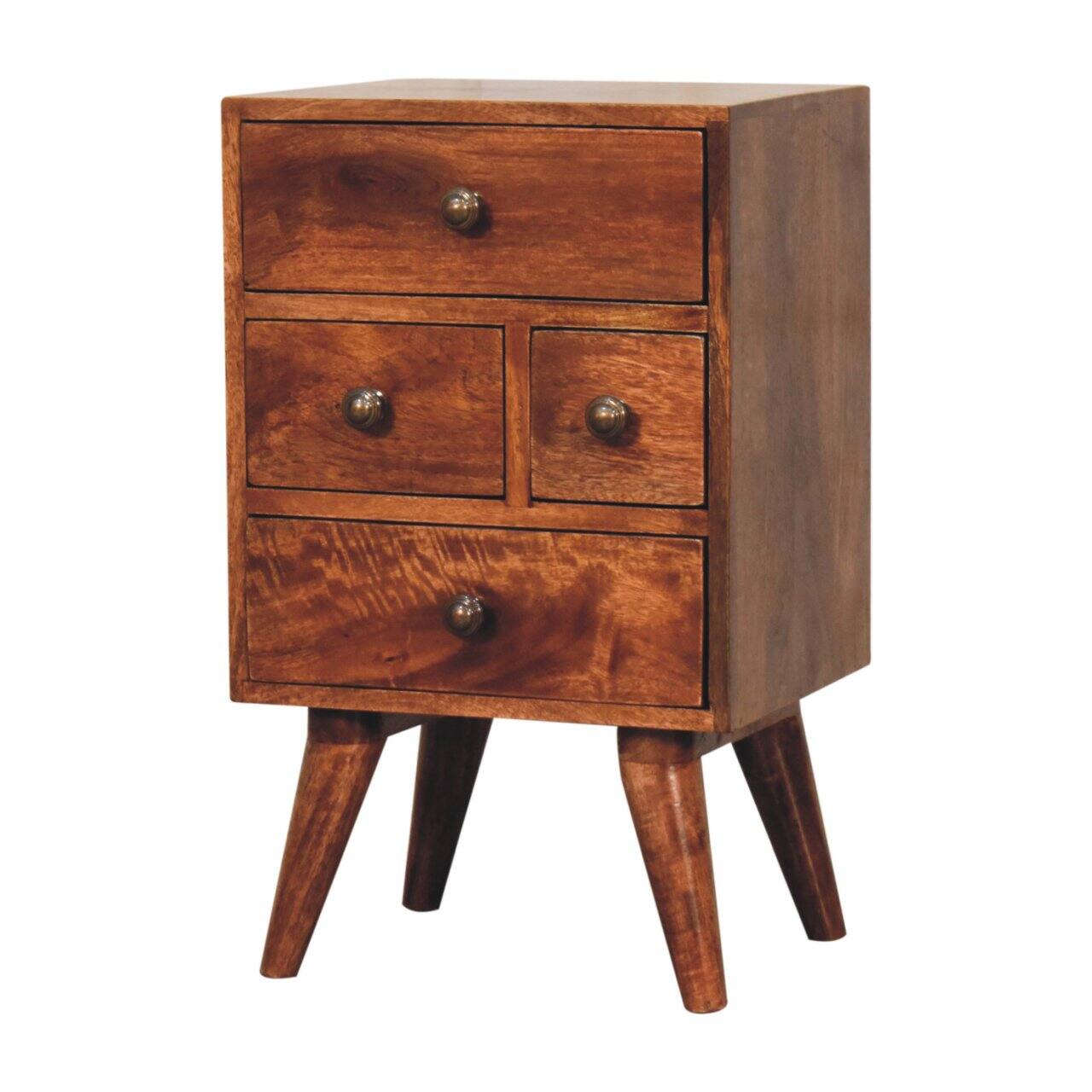 Left. Artisan Furniture - Artisan Furniture Solid WoodHoney Caramel Nordic Style 4 Drawer Multi Bedside - Brown.