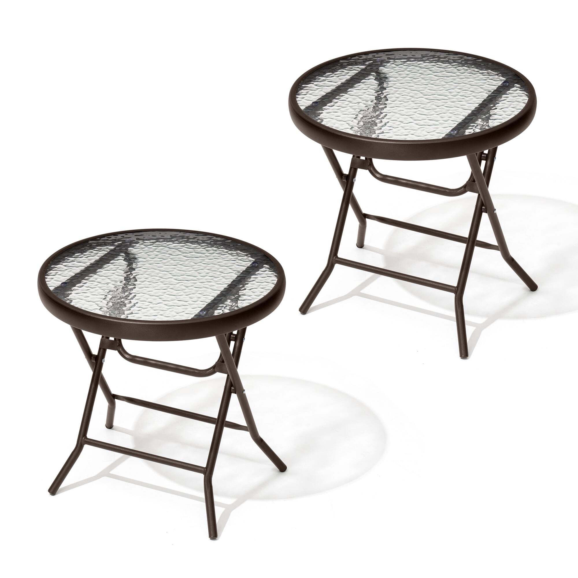 Back. Crestlive Products - Crestlive Products 18-inch Outdoor Foldable Round Side Table Set with Tempered Glass Top - Brown.