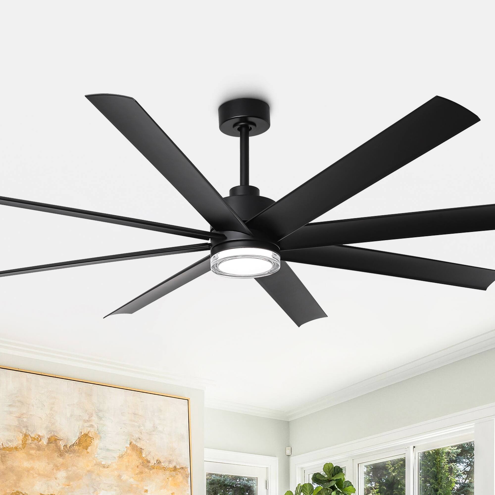 Angle. Parrot Uncle - 72" Modern Black Clear Acrylic Lens Smart Ceiling Fan with Light and Remote, App Control, Voice Control - Black.
