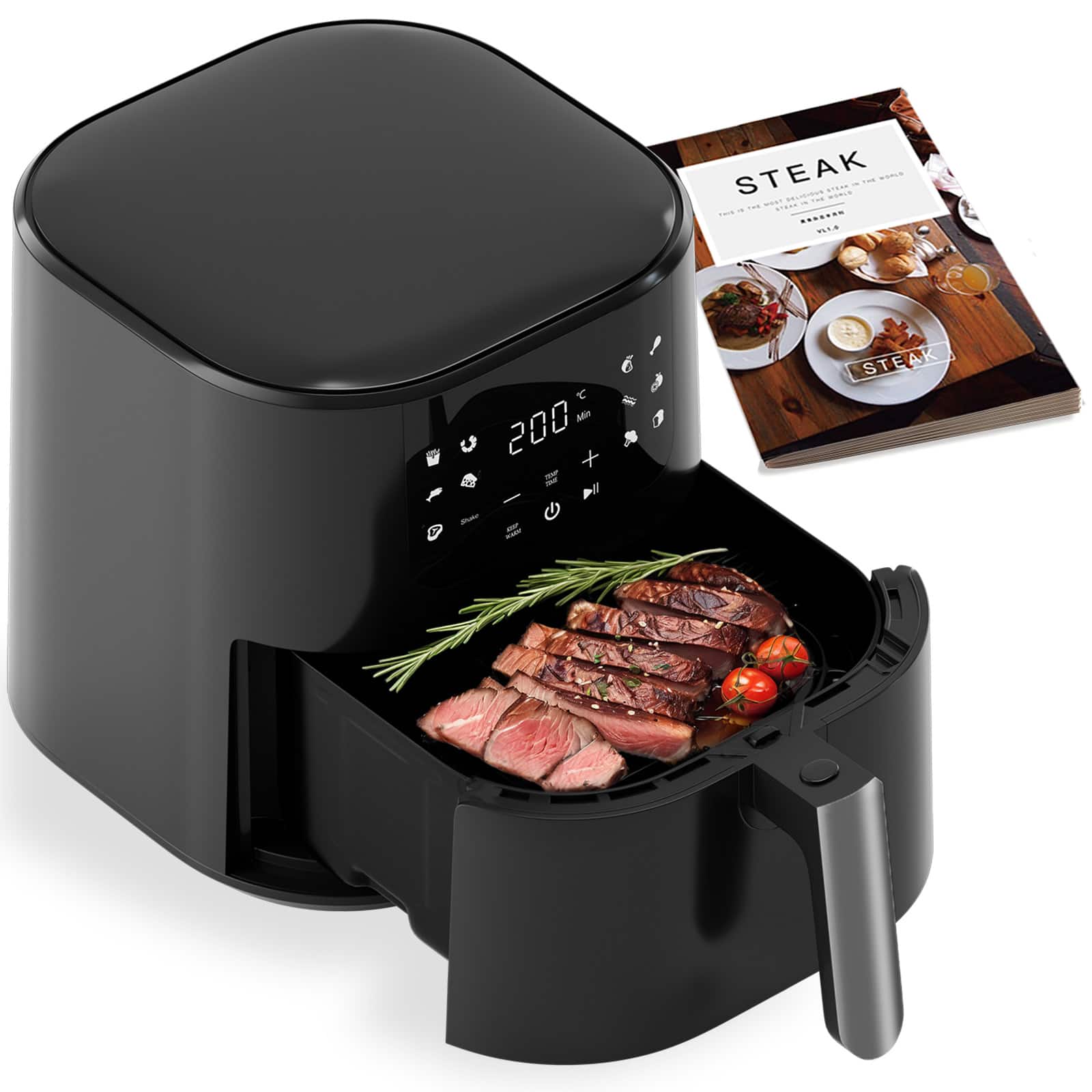 QIDO - 5 QT Air Fryer 180°-450°F Precision Heating Features Shake Reminder Large Touch Display with Auto Menus - Black