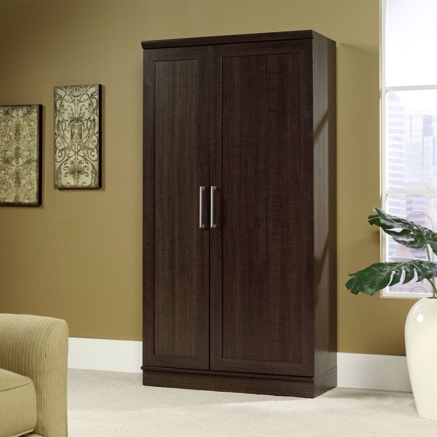 Angle. Hivvago - Multi-Purpose Living Room Kitchen Cupboard Storage Cabinet Armoire in Brown - Brown.
