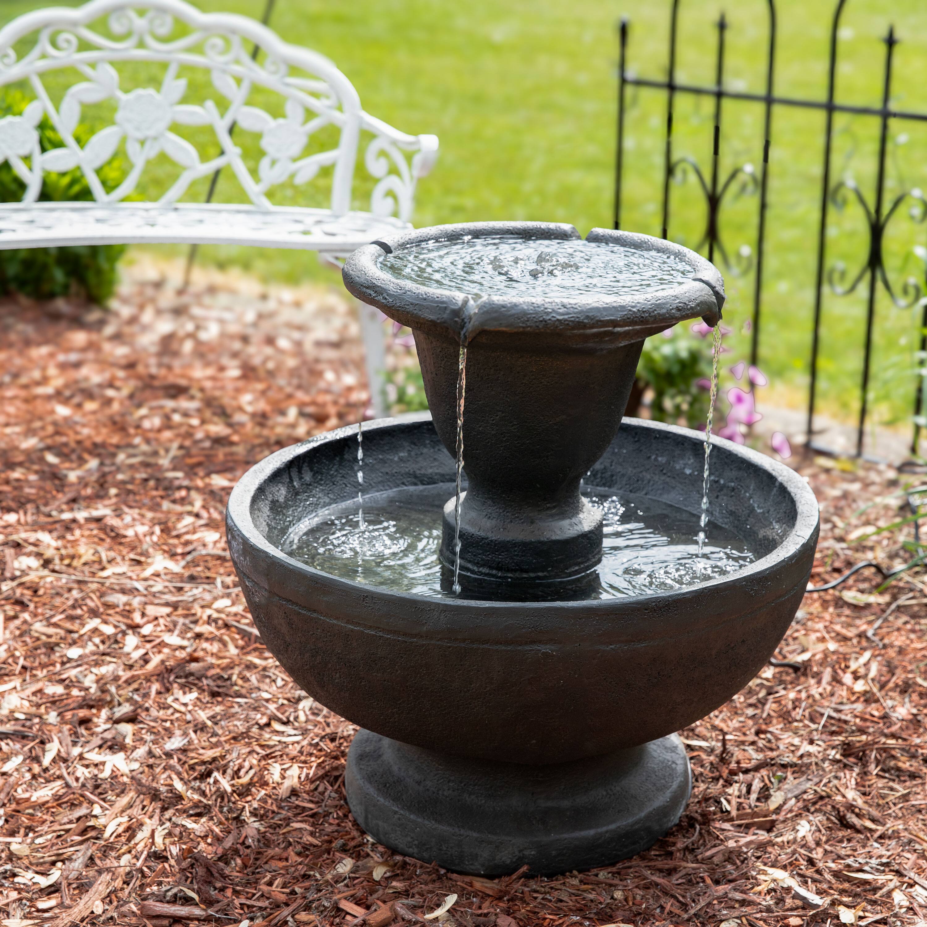 Alt View 5. Sunnydaze - Streaming Falls Polyresin Outdoor 2-Tier Water Fountain - Grey.