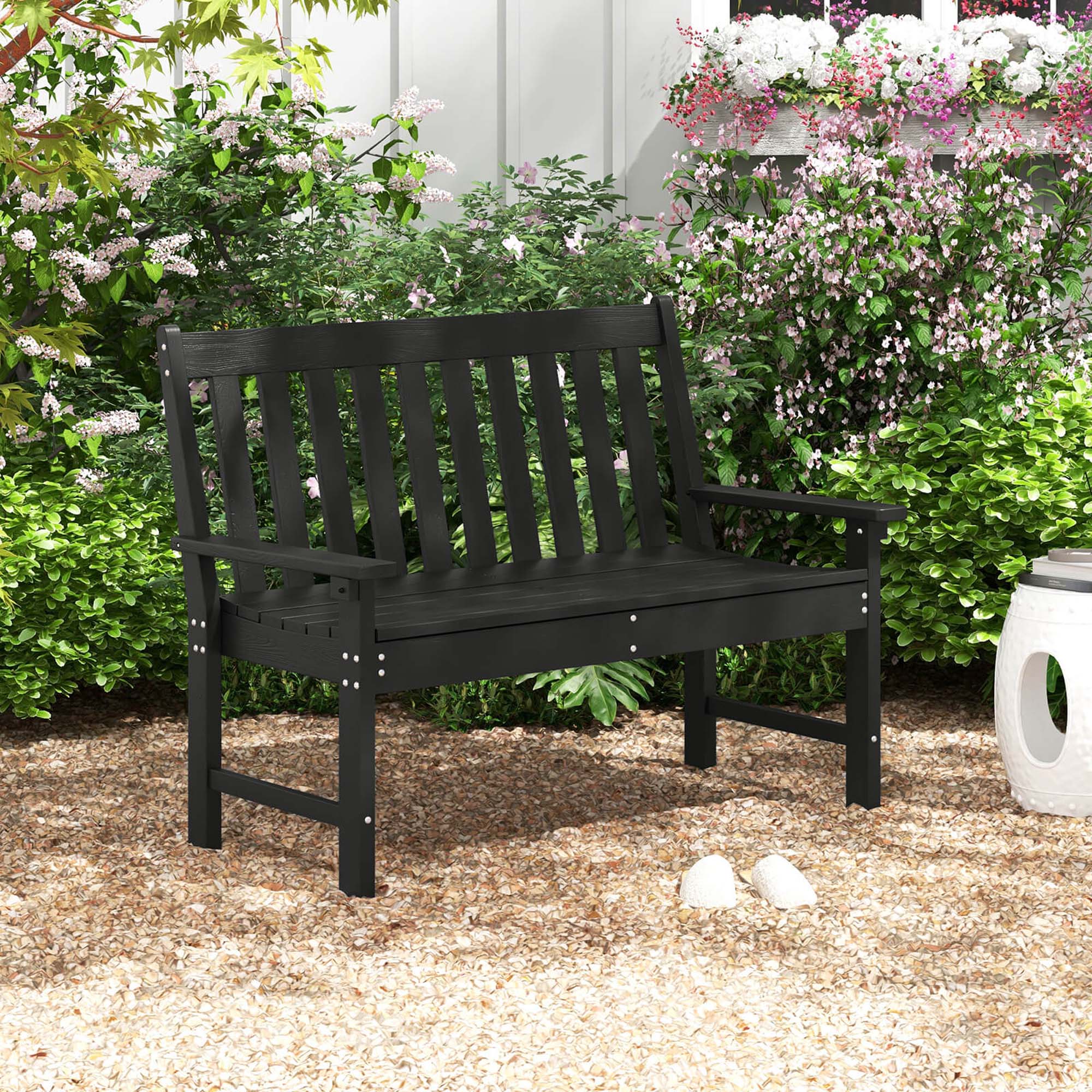 Alt View 3. Costway - Costway Garden Bench All-Weather HDPE 2-Person Outdoor Bench for Front Porch Backyard Black - Black.