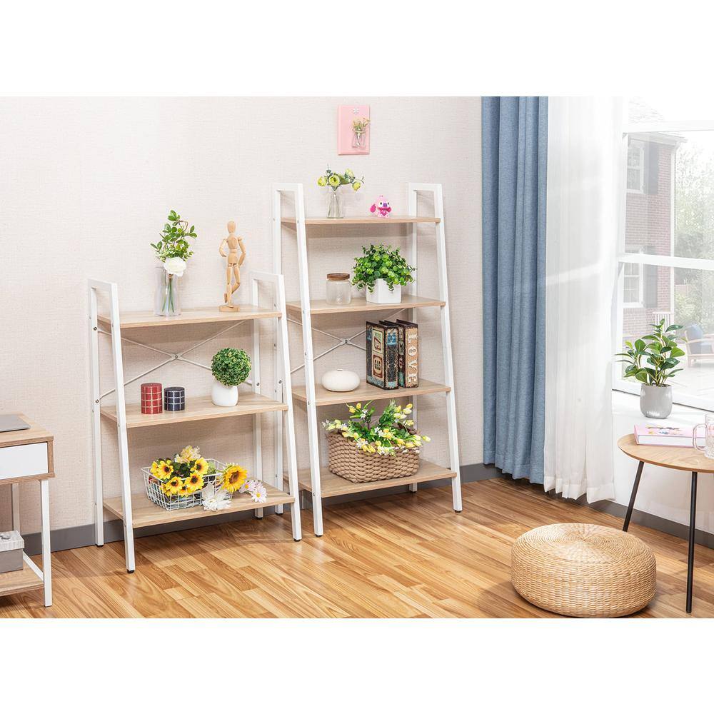 Alt View 4. JJS - Industrial 4-Tier Bookshelf - Oak/White.
