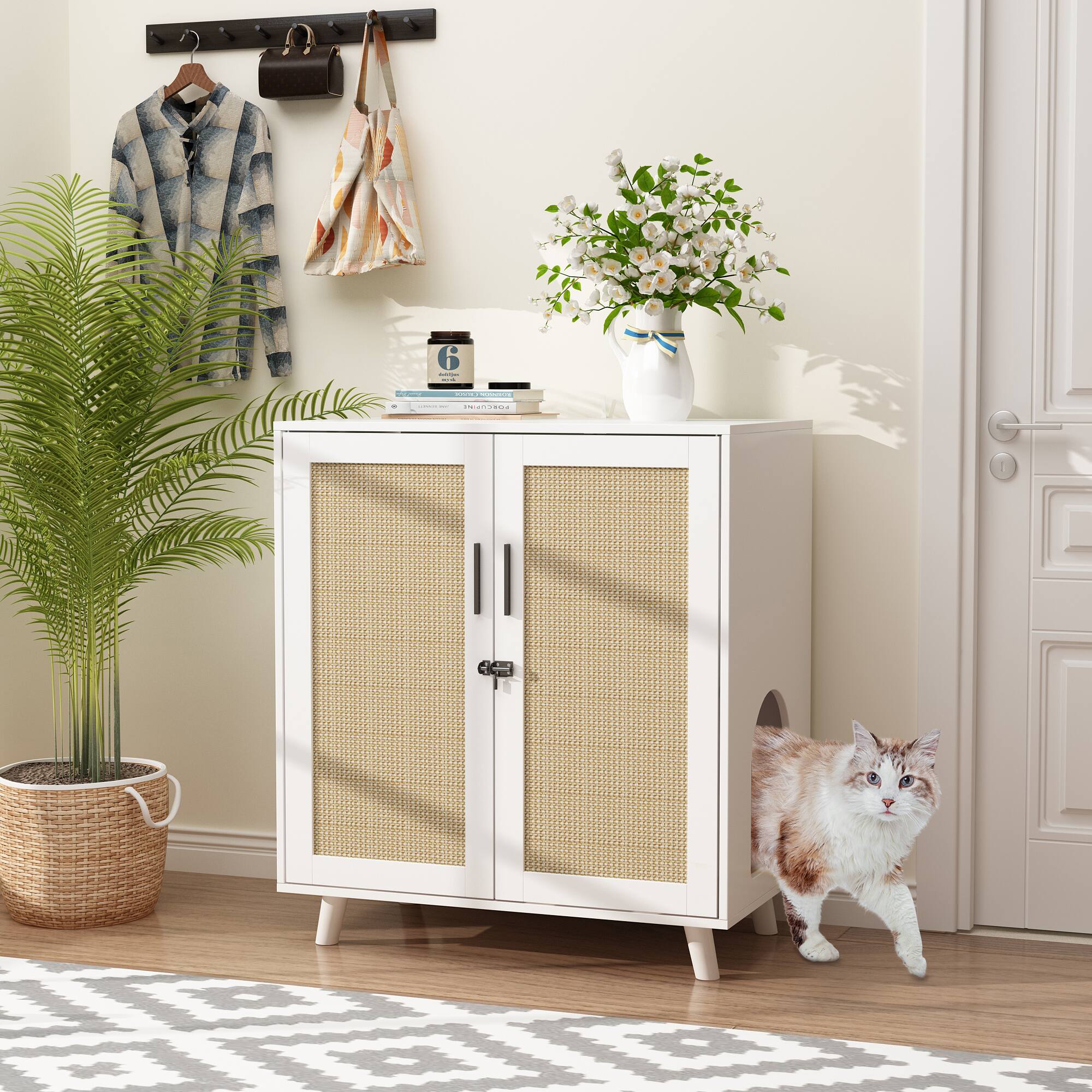 Alt View 4. FUFU & GAGA - Modern Cat Condo Cabinet – Adjustable Shelves, Concealed Litter Box & Integrated Scratching Surfaces.