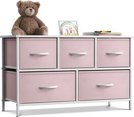 Sorbus - Dresser with 5 Drawers - Storage Chest Organizer Unit with Steel Frame, Wood Top, Easy Pull Fabric Bins Bedroom - Pink