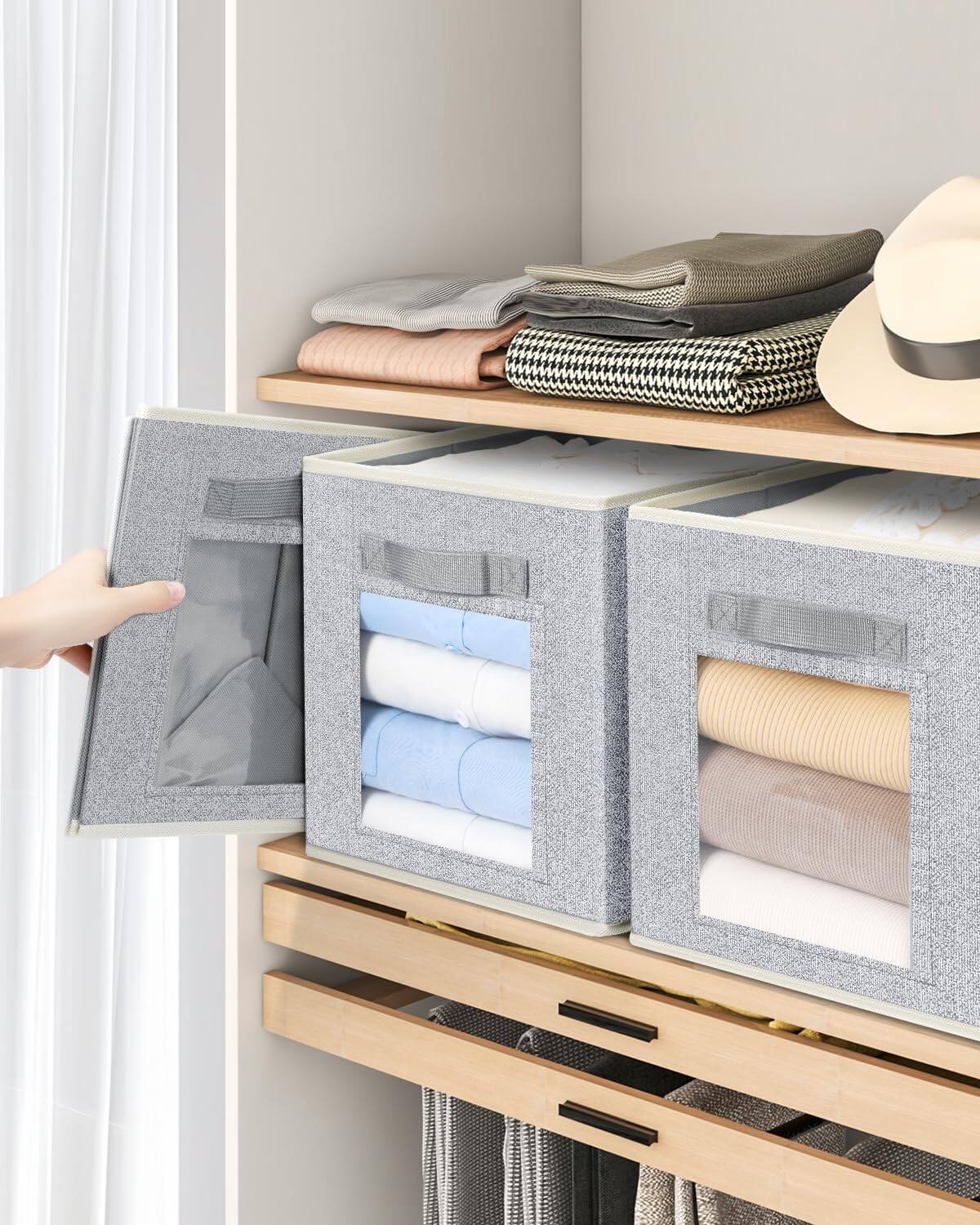 Alt View 5. Dazzling Pops - Foldable Storage Cubes - Cubby Storage Organizer with Window, Decorative Fabric Bins for Clothes Storage, C... - Light Grey 11 inch x 12 Pack.