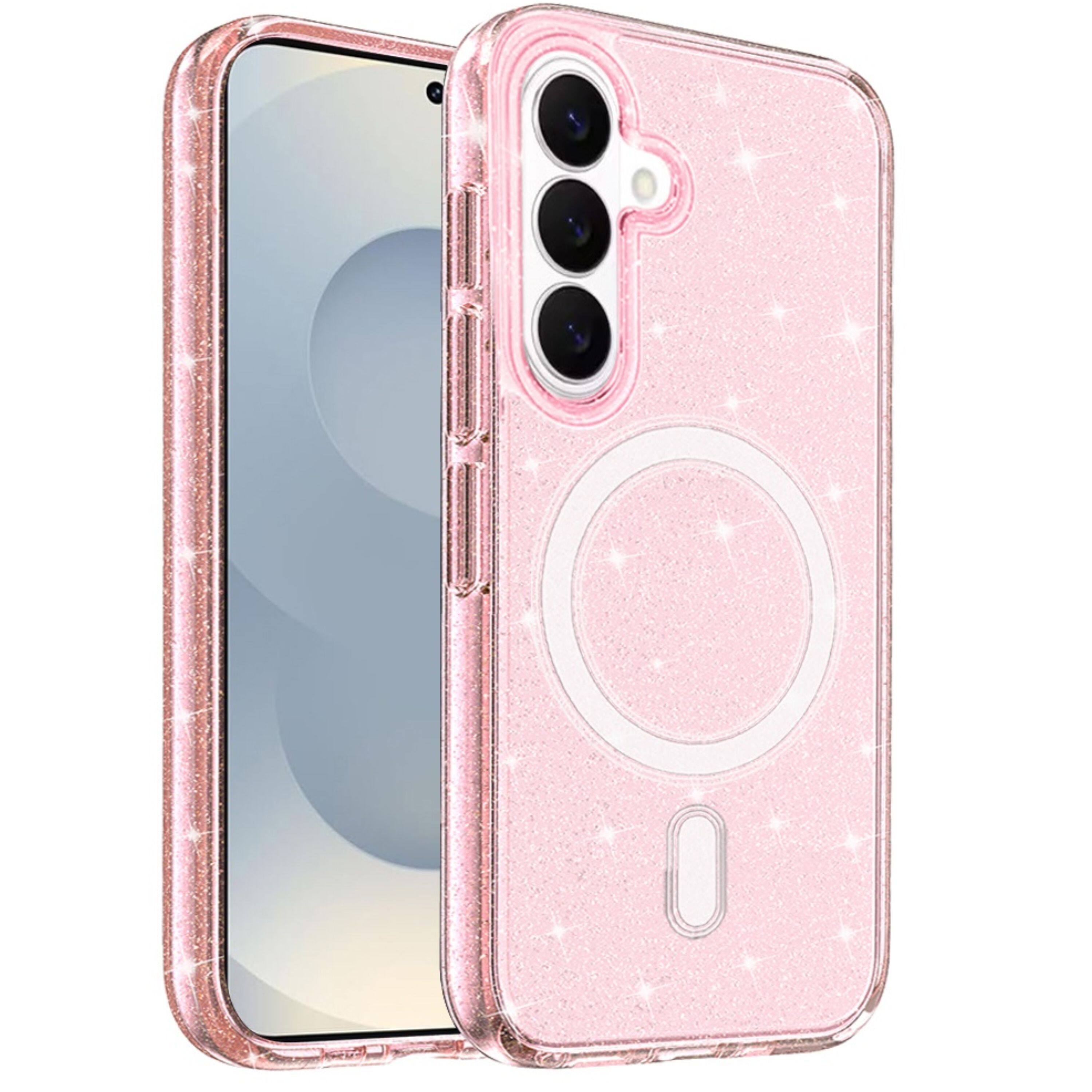 Left. Kitcheniva - Magnetic Circle Glitter Translucent Plus Tempered Glass For Samsung S26 Pink - Pink.