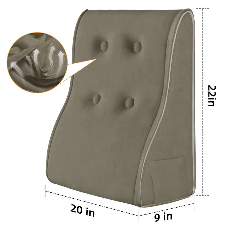 Left. wowmax - Velvet Sit-Up Pillow - Adult Reading Cushion w/Zipper - Camel (20x9x22in) - Camel.