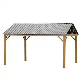 Mondawe - 12x14FT Hardtop Gazebo with Aluminum Frame - Yellow Brown