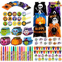 Joyfy - 168 PCS Halloween Party Favors Stationery Set With Bag/Notepad/Stamp/Markers/Sticker for Kids Gift Classroom Prizes - Orange