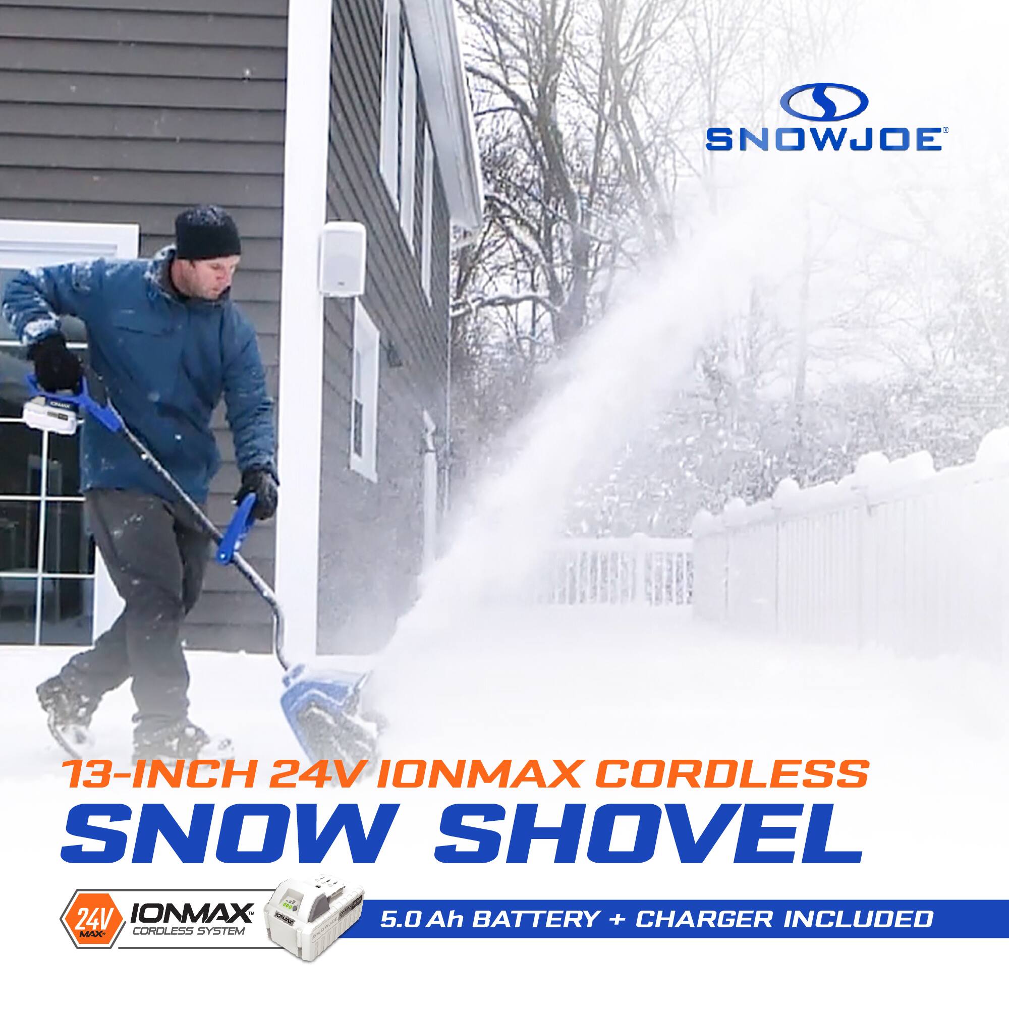 SNOWJOE 73-INCH 24V IONMAX CORDLESS SNOW SHOVEL  
24V IONMAX 5.0 Ah BATTERY + CHARGER INCLUDED  
IONMAX CORDLESS SYSTEM