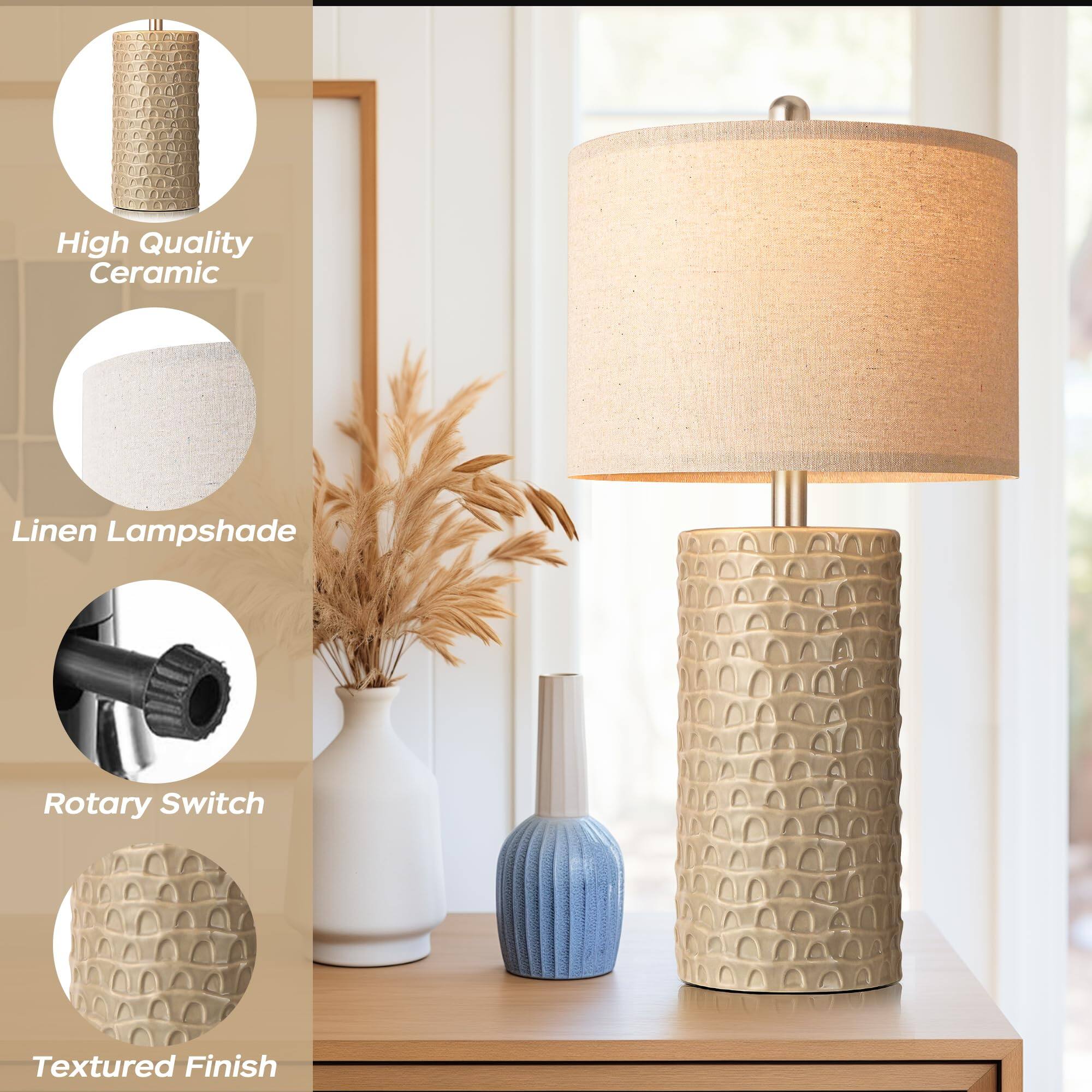 High Quality Ceramic  
Linen Lampshade  
Rotary Switch  
Textured Finish