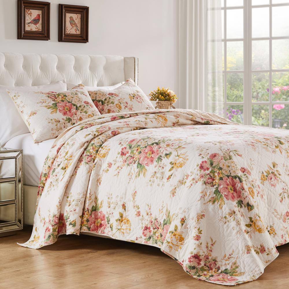 Alt View 2. Greenland Home Fashions - Greenland Home Fashions Grace Stunning Floral Design Ultimate Comfort 3-Piece Quilt Set Full/Queen Buttercup - Buttercup.