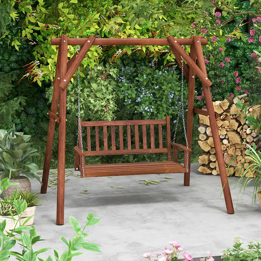 Costway Person Wooden Outdoor Porch Swing Heavy Duty Patio