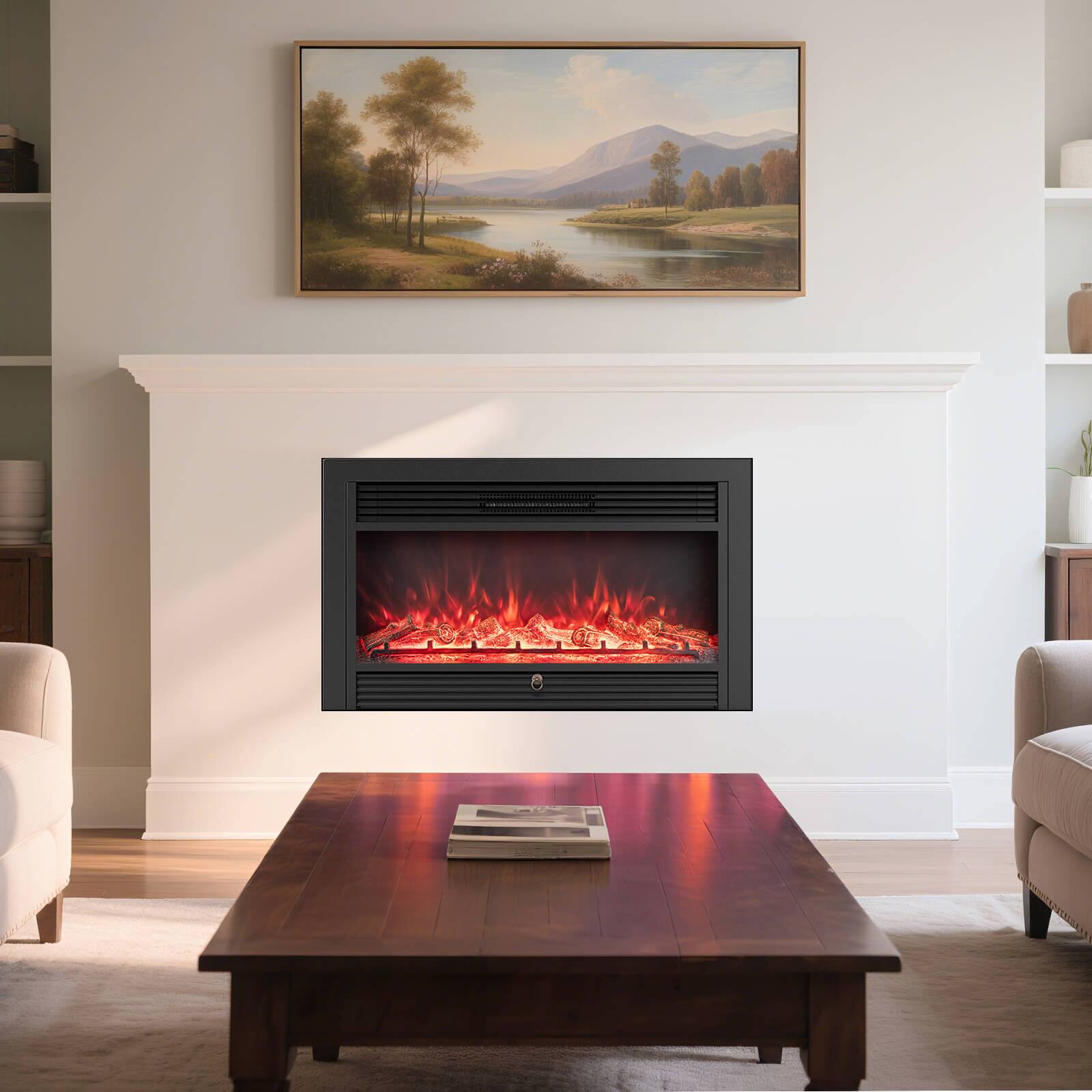 Alt View 3. Costway - Costway 36" Electric Fireplace Insert 1500W Recessed Fireplace Heaterwith Remote Control - Black.