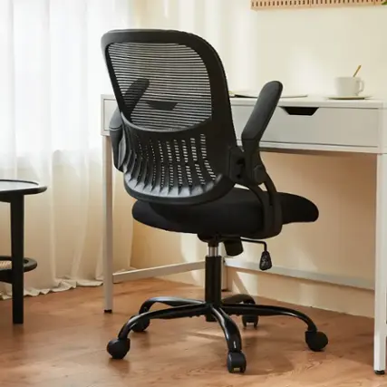 New! - Bestier - Office Task Chair Metal Frame with Lumbar Support Ergonomic Computer Desk Chair in with Moveable Armrest - Black