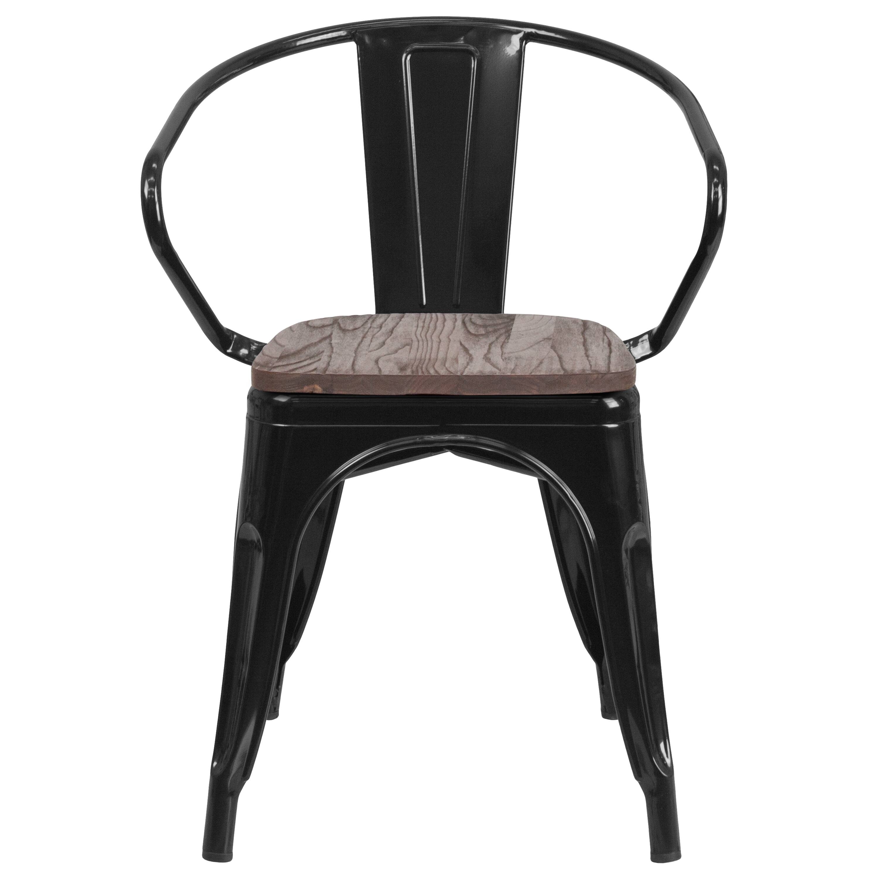 Alt View 7. Emma + Oliver - Metal Chair with Wood Seat and Arms - Black.