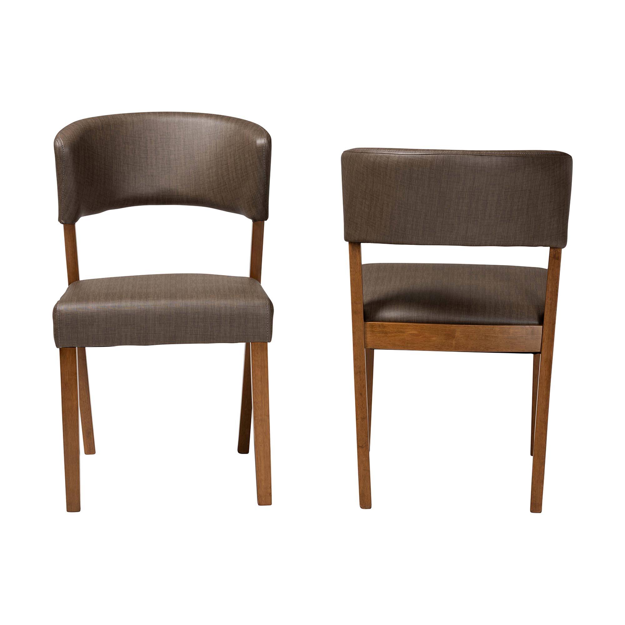 Angle. Baxton Studio - Montreal Mid-Century Dark Walnut Wood Faux Leather Dining Chairs - "Walnut" Brown.